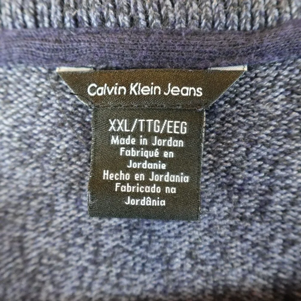 Calvin Klein Pullover Knit Sweater Men's XXL Navy Blue 1/4 Zip Up Mock Neck Fall - Picture 3 of 10